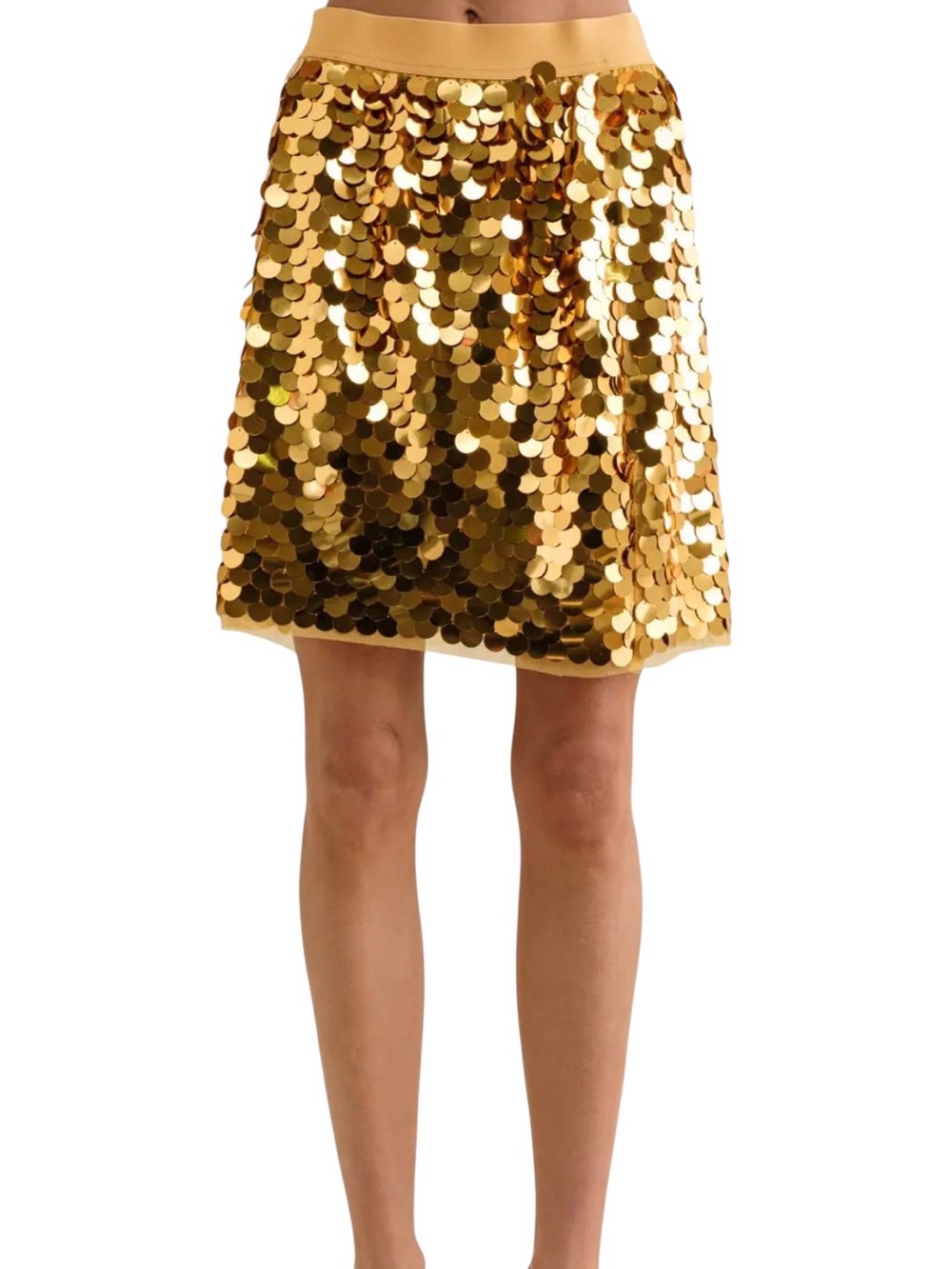 New blue b Gold Allover Pailette Disc Sequin Pull On Elastic Waist Mini Skirt - Picture 4 of 8